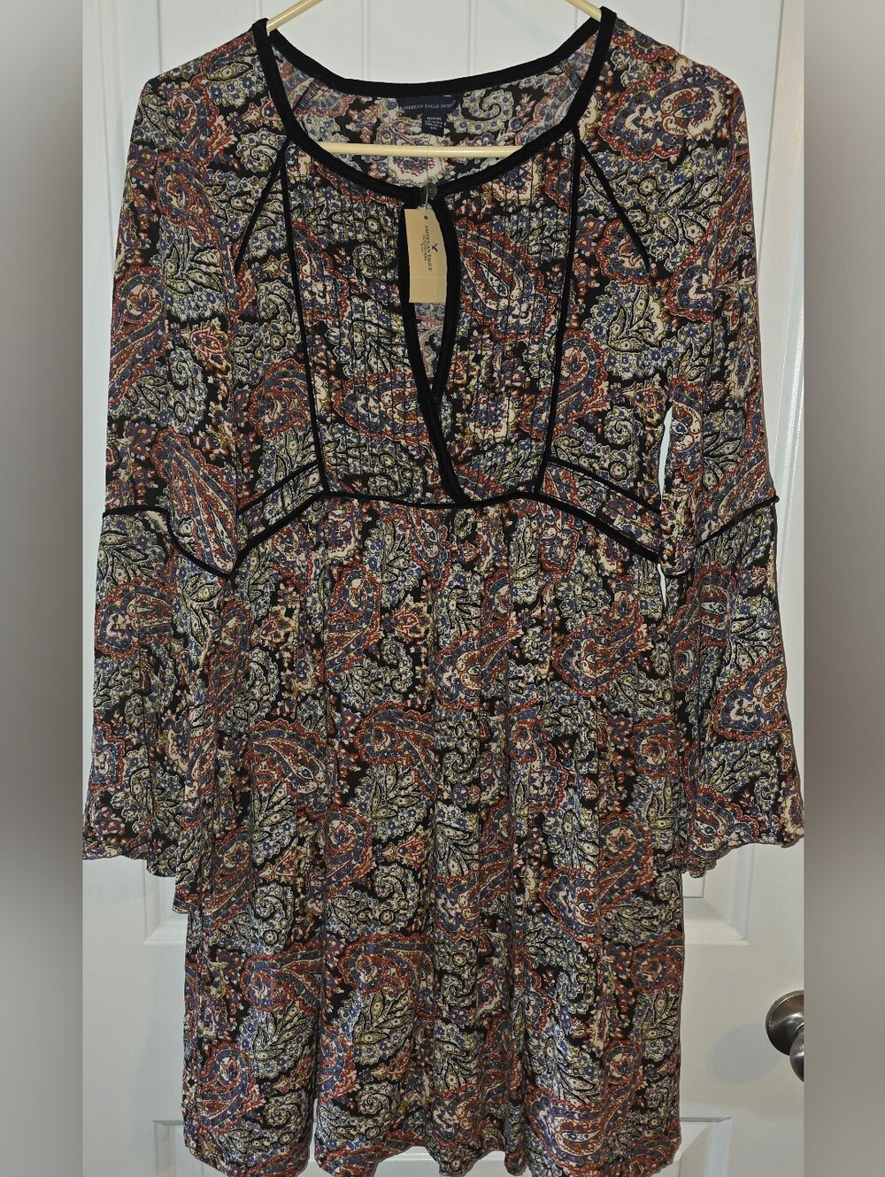 American Eagle Paisley Print Long Sleeve Babydoll Dress NWT Medium